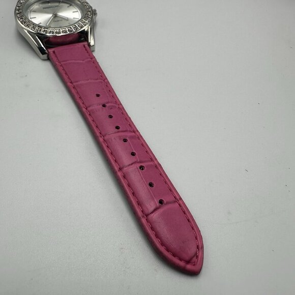 3/$30 Manhattan by Croton Watch Women Silver Tone Pink Leather Band New Battery - Picture 6 of 13
